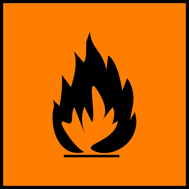 a black and orange fire symbol on an orange background, a picture, hurufiyya, fire warning label, dmitry mazurkevich, braziers, worksafe. illustration