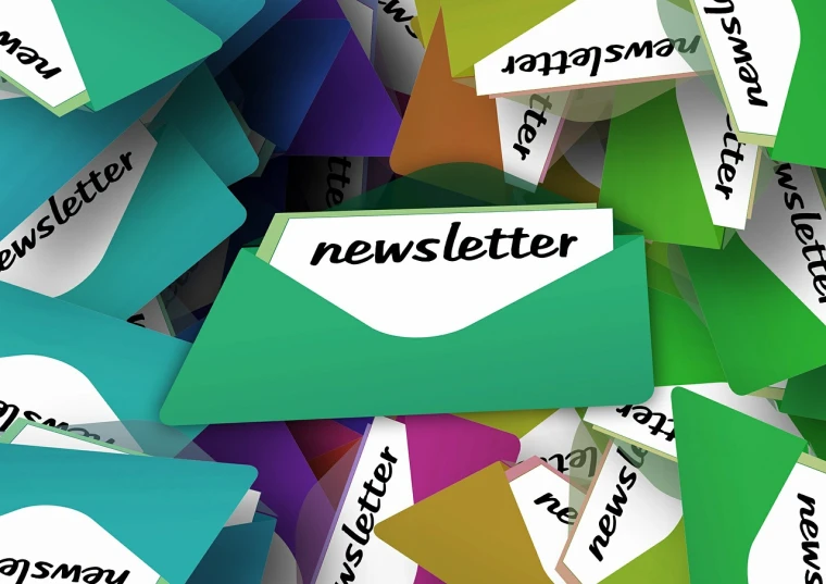 a pile of colorful envelopes with the word newsletter written on them, by Ella Guru, pixabay, newspaper comic strip, a green, cart, floating