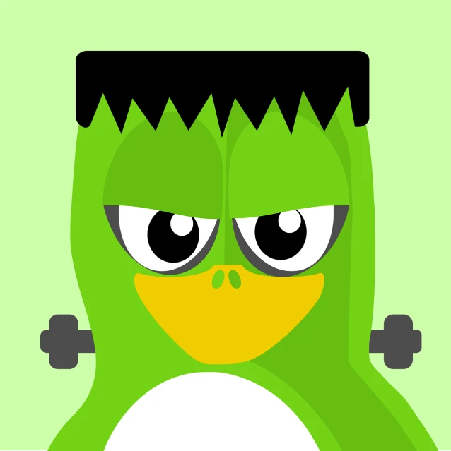 a green monster with big eyes on a green background, vector art, inspired by Awataguchi Takamitsu, deviantart, mingei, army of robotic penguins, illustration of an angry rooster, kermit dressed as the undertaker, blocky