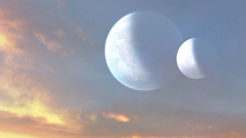 a couple of planets that are in the sky, trending on cg society, digital art, soft white glow, major arcana sky, volumetric fog, banner