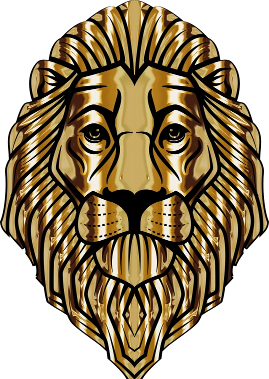 a golden lion head on a black background, vector art, inspired by Jean Hélion, digital art - w 640, illustration black outlining, symmetrical image, lowres