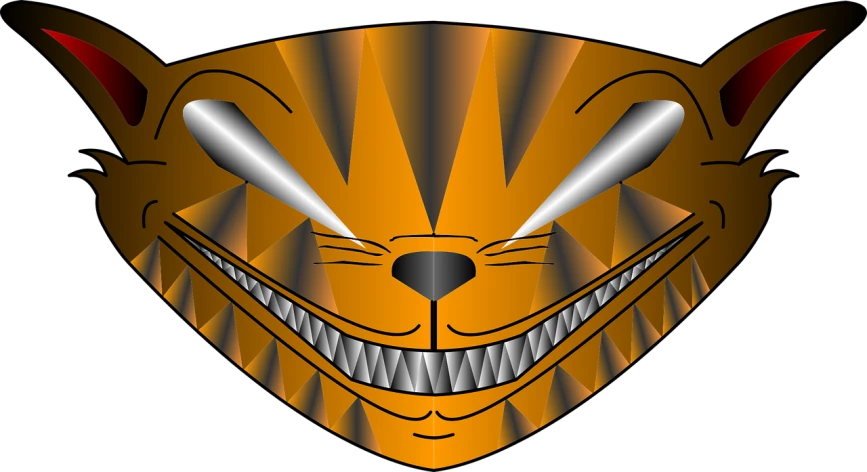 a close up of a cat's face on a black background, vector art, inspired by Augustin Meinrad Bächtiger, cobra, smiling mask, symmetry!! yellow ranger, tiger_beast, 2 0