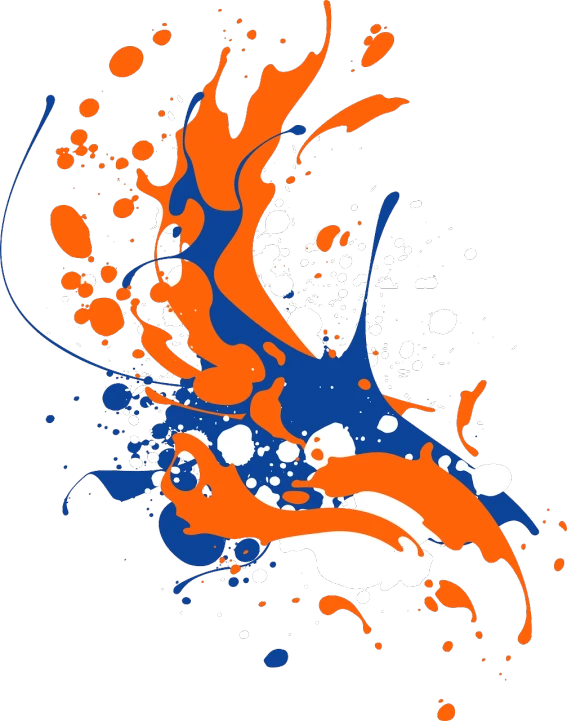an orange and blue paint splatter on a white background, vector art, flickr, action painting, bold complementary colors, swirl, textless, strong lines and bold colors