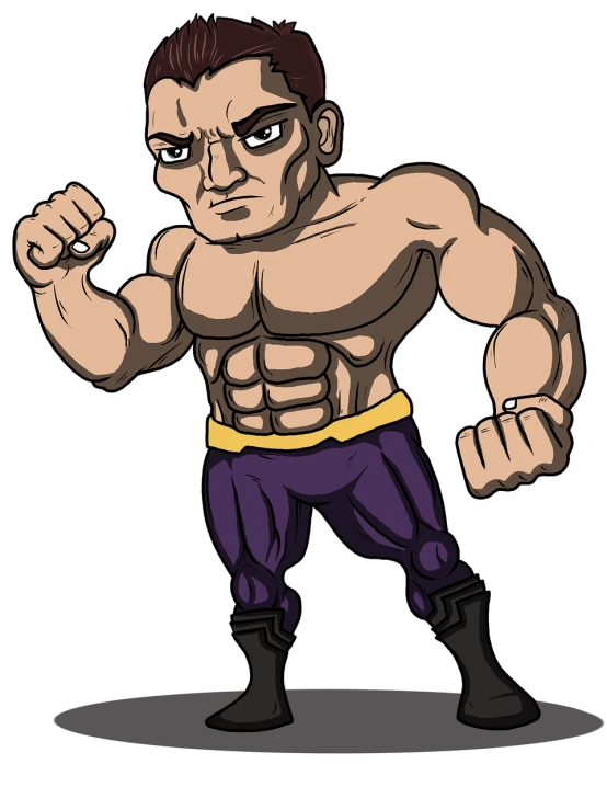 a cartoon character of a muscular man, inspired by Daryush Shokof, pixabay, sots art, strong fighter in leathers, intimidating stare, cartoon style illustration, mma