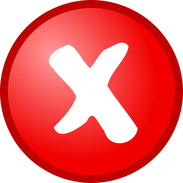 a red button with a white x on it, a picture, pixabay, excessivism, no gradients, faith, cutie mark, heavily downvoted