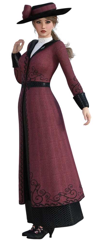 a woman in a red dress and black hat, a digital rendering, inspired by Valéria Dénes, trending on polycount, renaissance, dragon-inspired cloth robes, mauve and cinnabar and cyan, from witcher (2021), marvelous designer substance