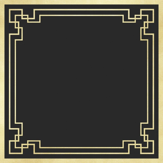 a black and gold frame with a gold border, art deco, black scheme, square, sandy, edited