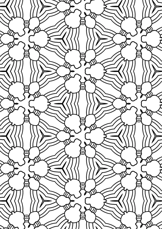 a black and white drawing of a pattern, inspired by MC Escher, psychedelic clouds, drawn in microsoft paint, coloring book outline, rorschach test