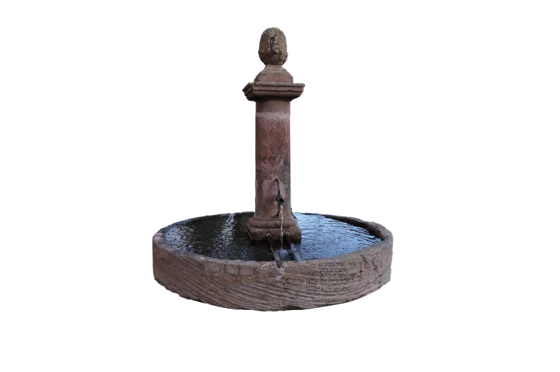 a close up of a water fountain on a black background, a digital rendering, inspired by Hubert Robert, polycount, renaissance, weathered ultra detailed, high detail product photo, round base, very detailed medieval