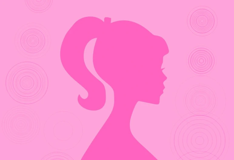 a silhouette of a woman on a pink background, vector art, by Gwen Barnard, pop art, portrait of barbie doll, simple shading, background image, birth