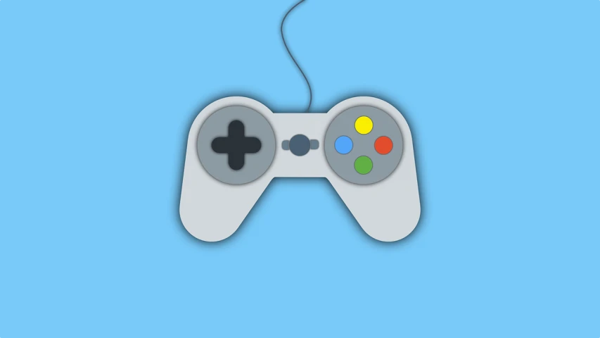 a video game controller on a blue background, a digital painting, very minimal vector art, low resolution, gray, kid