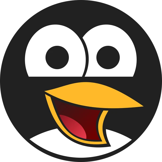 a close up of a penguin's face with an open mouth, vector art, pixabay, mingei, laughing emoji, round, with a black background, aaaaaaaaaaaaaaaaaaaaaa