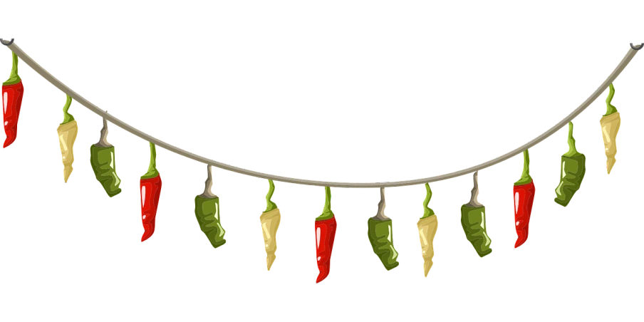 a bunch of chili peppers hanging from a string, a digital rendering, by Brenda Chamberlain, blinking lights, bandolier, gif, maya