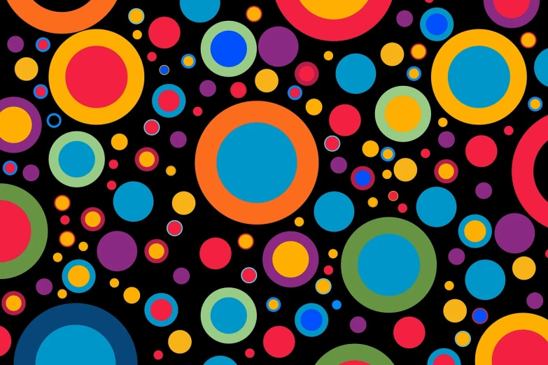 a bunch of different colored circles on a black background, inspired by Yahoo Kusama, trending on pixabay, toyism, flat vector art background, !!! very coherent!!! vector art, soap bubbles, seamless texture
