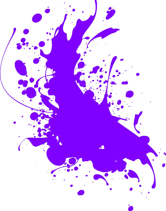 a purple paint splatter on a black background, vector art, inspired by Yves Klein, flickr, action painting, full body close-up shot, in graffiti style, colored screentone, very trippy and abstract