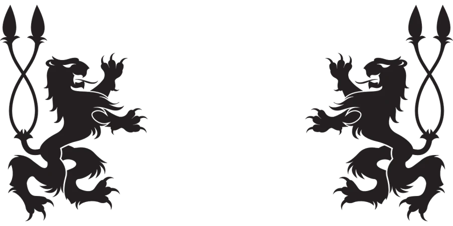 a black and white image of two lions, inspired by Sōami, deviantart, hurufiyya, minimalist wallpaper, woman made of black flames, tileable, dark crow