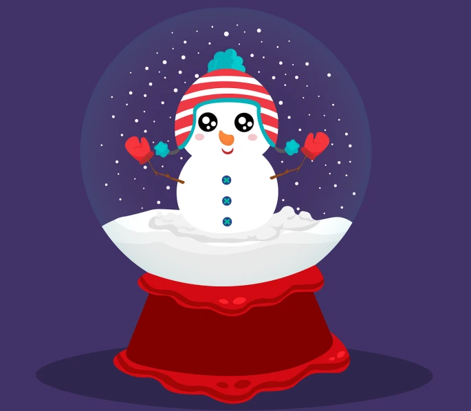 a snow globe with a snowman inside of it, vector art, inspired by Ernest William Christmas, figuration libre, flat color, cute pocelain doll, concept art design illustration, bubble