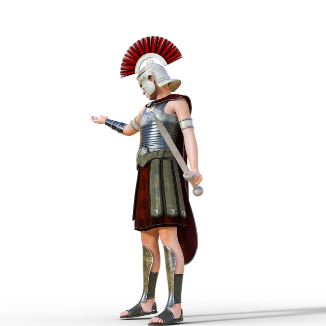 a statue of a roman soldier holding a sword, a raytraced image, by Pogus Caesar, trending on polycount, sots art, 3 d render of a full female body, wearing a toga and sandals, wearing an elaborate helmet, standing with a black background