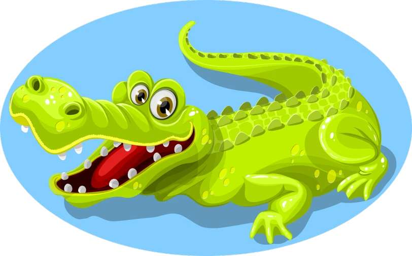 a green alligator with its mouth open and teeth wide open, an illustration of, shutterstock, fun - w 704, acrace catoon, childrens book illustration, lying on lily pad