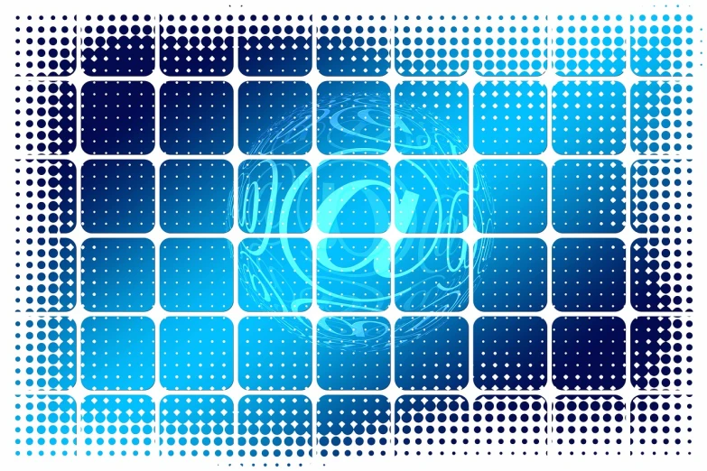 a blue and white abstract background with squares, pixabay, computer art, water particle in front, icon, spherical, corporate phone app icon