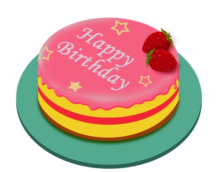 a pink birthday cake with a strawberry on top, a digital rendering, by Taiyō Matsumoto, pixabay, figuration libre, rotating, message, ¯_(ツ)_/¯