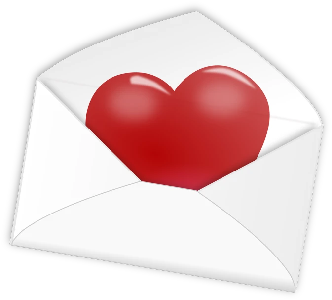 an open envelope with a red heart inside, inspired by Masamitsu Ōta, pixabay, letterism, left profile, clipart, !!beautiful!!, bone