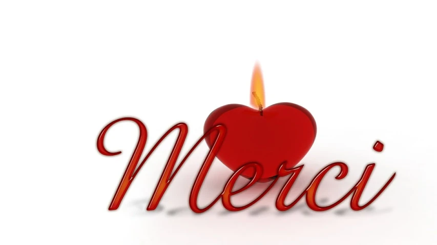 a heart shaped candle with the word merci on it, a picture, by Viktor de Jeney, romanticism, animation, 1128x191 resolution, heroic, prayer