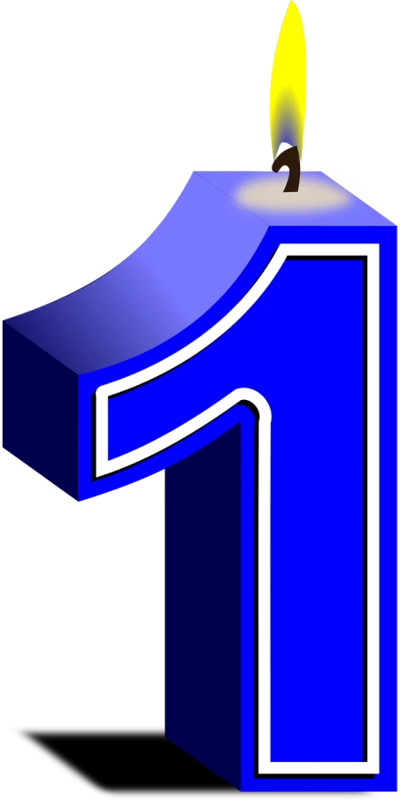 a lit candle in the shape of the number one, a digital rendering, pixabay, royal-blue, avatar image, blue uniform, a high angle shot