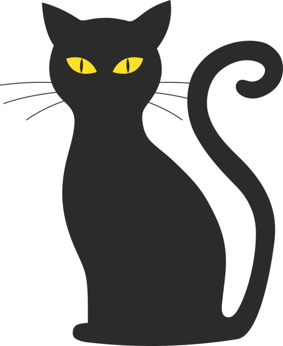 a black cat with yellow eyes, vector art, pixabay, minimalism, matisse, at nighttime, a tall, - h 8 0 4