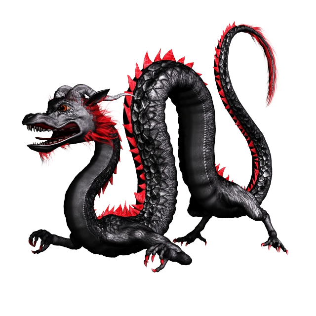 a black and red dragon statue on a black background, a digital rendering, deviantart, hurufiyya, anthropomorphic alligator, worm, black draconic - leather, avatar image