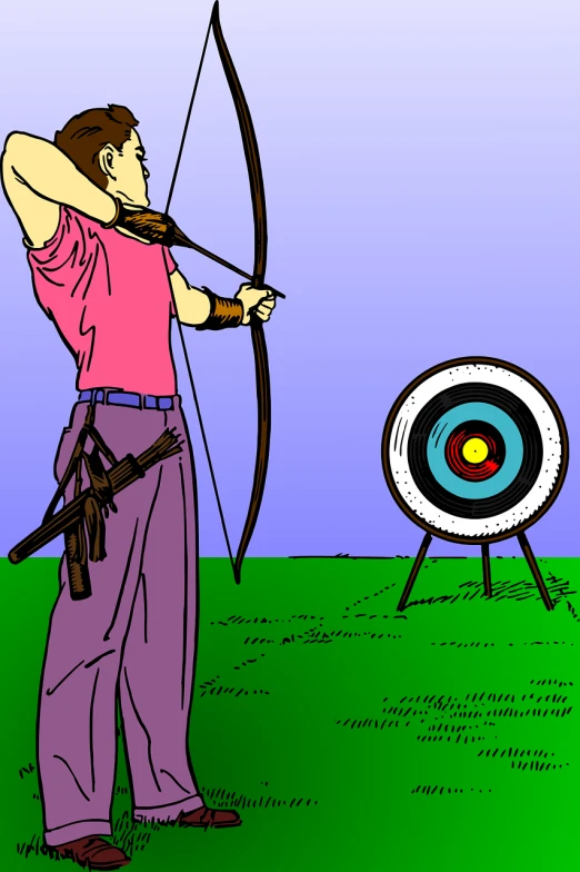 a man that is standing in the grass with a bow, an illustration of, by Hugh Hughes, pixabay, pop art, archery, at target, katniss everdeen rock climbing, stock photo