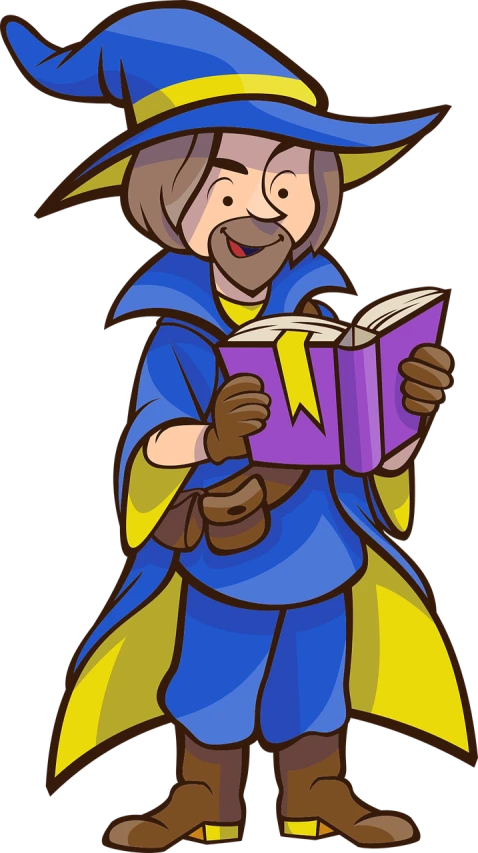 a cartoon wizard reading a book, inspired by Christoph Ludwig Agricola, pixabay, conceptual art, final fantasy tactics character, arsen lupin as a paladin, high res photo, hero pose