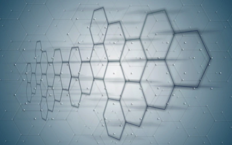 a group of hexagons on a blue background, digital art, connecting lines, rendered in cinema 4 d, scientific photo, on white