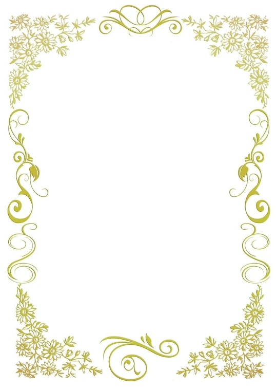 a gold floral frame on a white background, inspired by Masamitsu Ōta, olive green, reference sheet white background, no yellow color, slight yellow hue