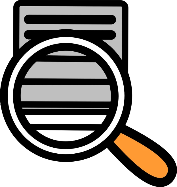 a magnifying glass over a piece of paper, a screenshot, by Mirko Rački, reddit, bauhaus, on a flat color black background, gray and orange colours, stacked, hdd