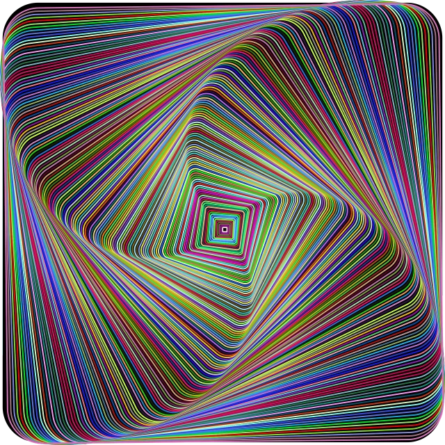 a computer generated image of a multicolored square, a raytraced image, inspired by Richard Anuszkiewicz, abstract illusionism, !!! very coherent!!! vector art, swirling, neon lines, modern - art - vector