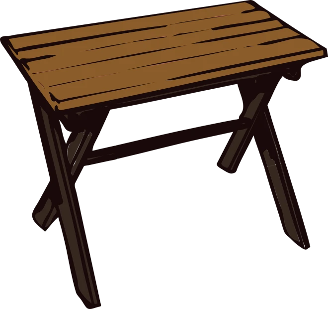 a wooden table on a black background, a woodcut, pixabay, mingei, simple cartoon, wooden furtniture, brown background, coloured