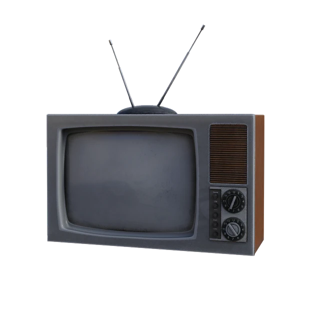 an old television sitting on top of a table, by Bob Ringwood, trending on polycount, low quality 3d model, on black background, antenna, switch