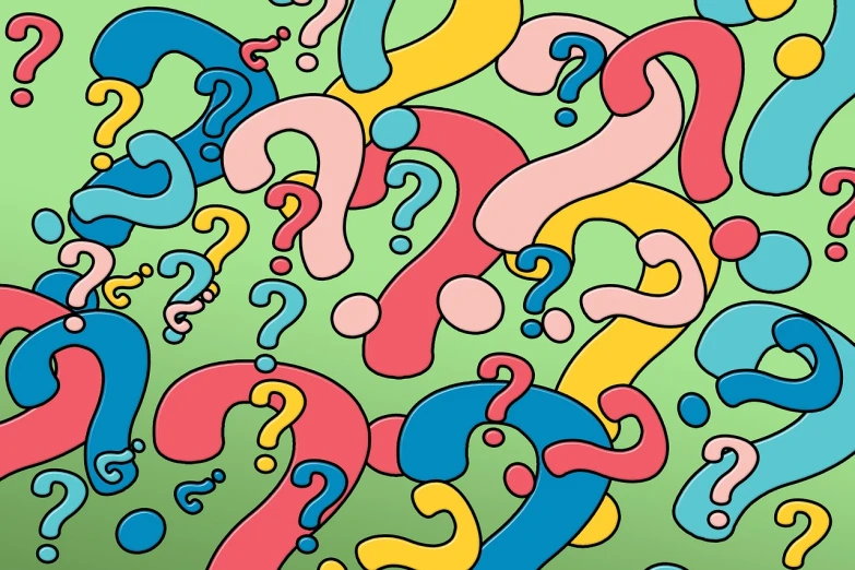 a lot of question marks on a green background, a pop art painting, inspired by Howard Arkley, shutterstock, vivid colorful comics style, colored screentone, official illustration, hyper detail illustration