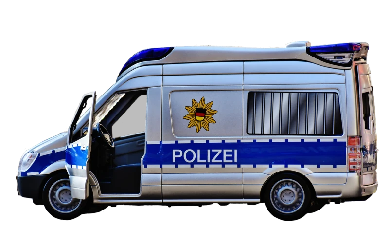 a police van parked on the side of the road, a digital rendering, by Hans Schwarz, shutterstock, high detail!!!, germany, 💣 💥, digital model