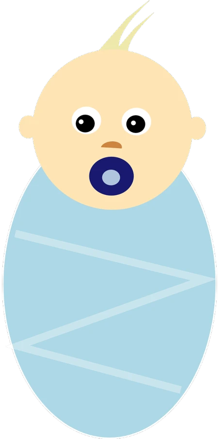 a baby with a pacifier in its mouth, a cartoon, pixabay, mingei, blue body, hero shot, animation, large portrait