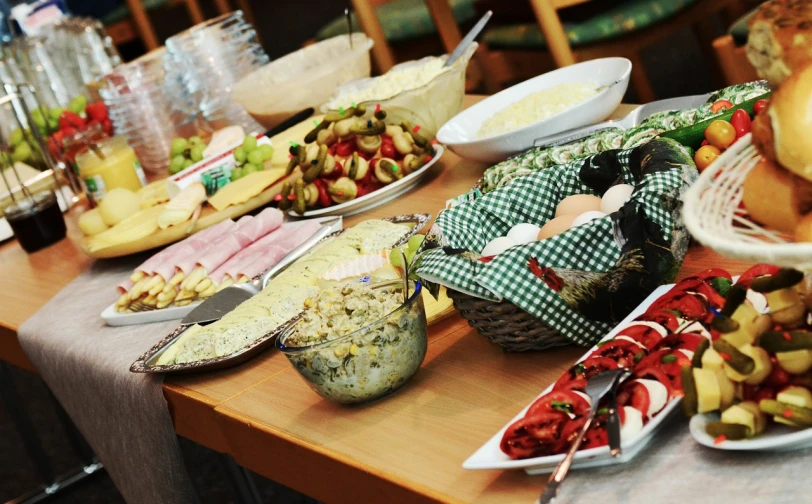 a table topped with lots of food on top of a wooden table, by Maksimilijan Vanka, happening, overflowing feast buffet table, italian, polish food, image