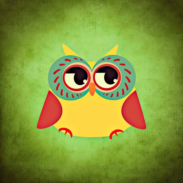 a colorful owl with big eyes on a green background, vector art, inspired by Johannes Fabritius, iphone wallpaper, retro stylised, vintage - w 1 0 2 4, cute pictoplasma