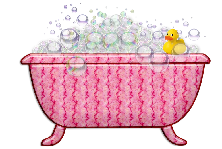 a pink bath tub filled with bubbles and a rubber duck, a digital rendering, pixabay, process art, !!highly detalied, bubble goth, stuffed, screen cap