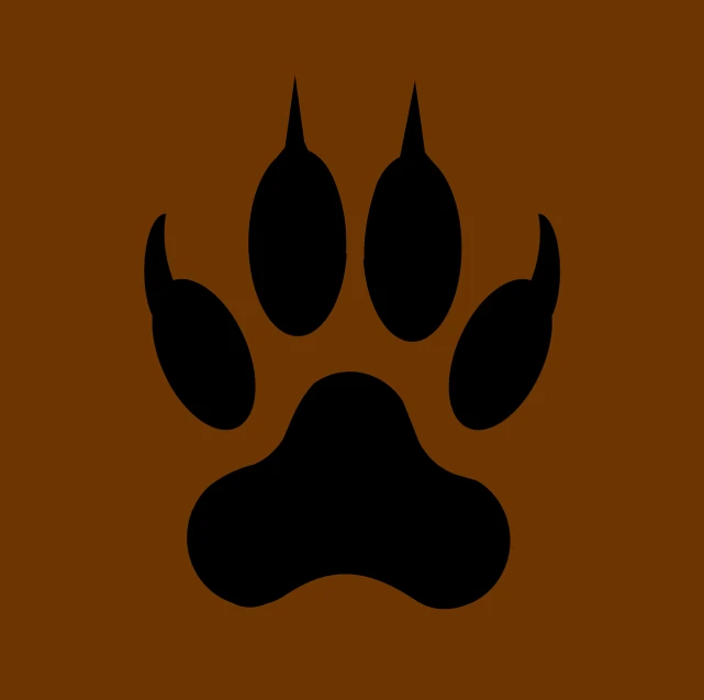a black paw print on a brown background, an illustration of, by Caspar Wolf, shutterstock, sōsaku hanga, sabertooth cat, flat color, hunters gear, wide shot photo