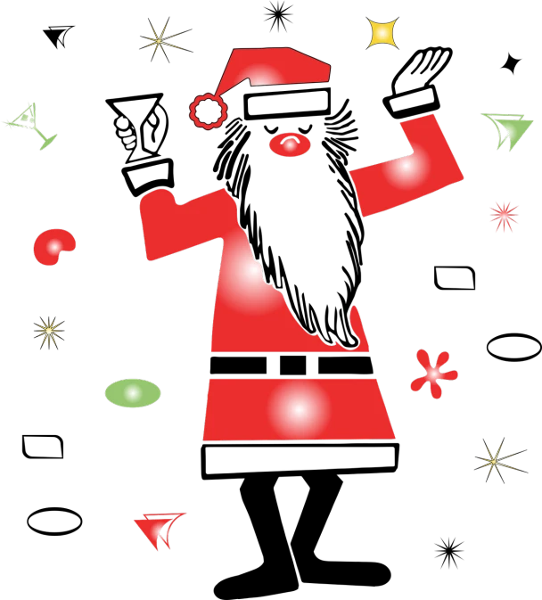 an image of a santa clause on a black background, inspired by Aaron Douglas, figuration libre, red and black robotic parts, sparkling atmosphere, ankh symbol, phone photo