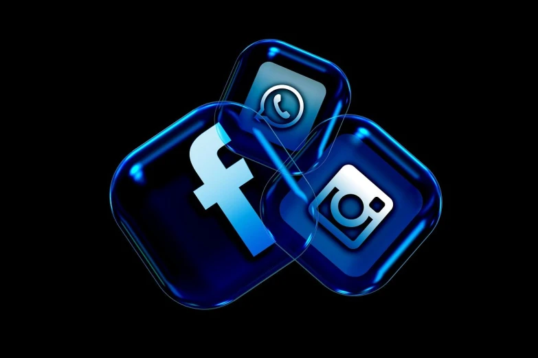 a couple of blue app icons sitting on top of each other, a digital rendering, by Tom Carapic, trending on pixabay, digital art, facebook photo, camera photo, on black background, facebook