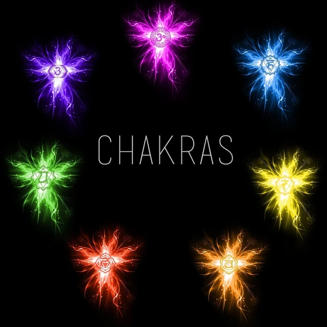 a bunch of different colored lights on a black background, concept art, chakras, shurikens, the god of chaos, packshot