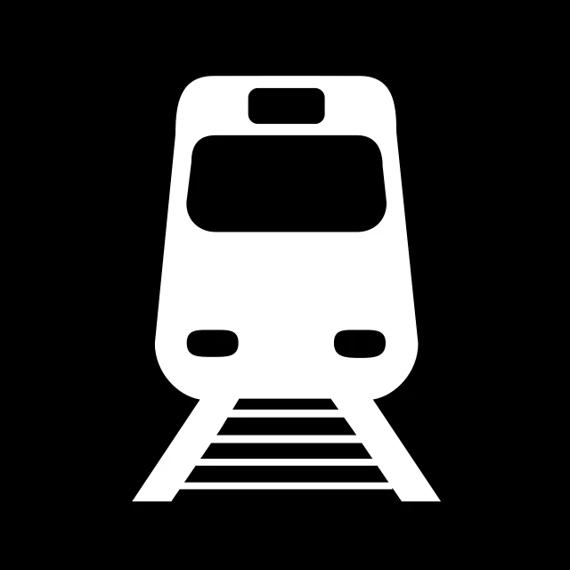 a black and white picture of a train, vector art, trending on pixabay, hurufiyya, symmetrical logo, melbourne, app icon, on black background