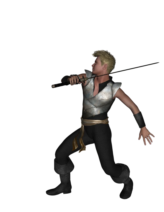 a close up of a person with a sword, a 3D render, inspired by Dai Jin, digital art, young blonde boy fantasy thief, posing ready for a fight, in an action pose, fantasy character photo